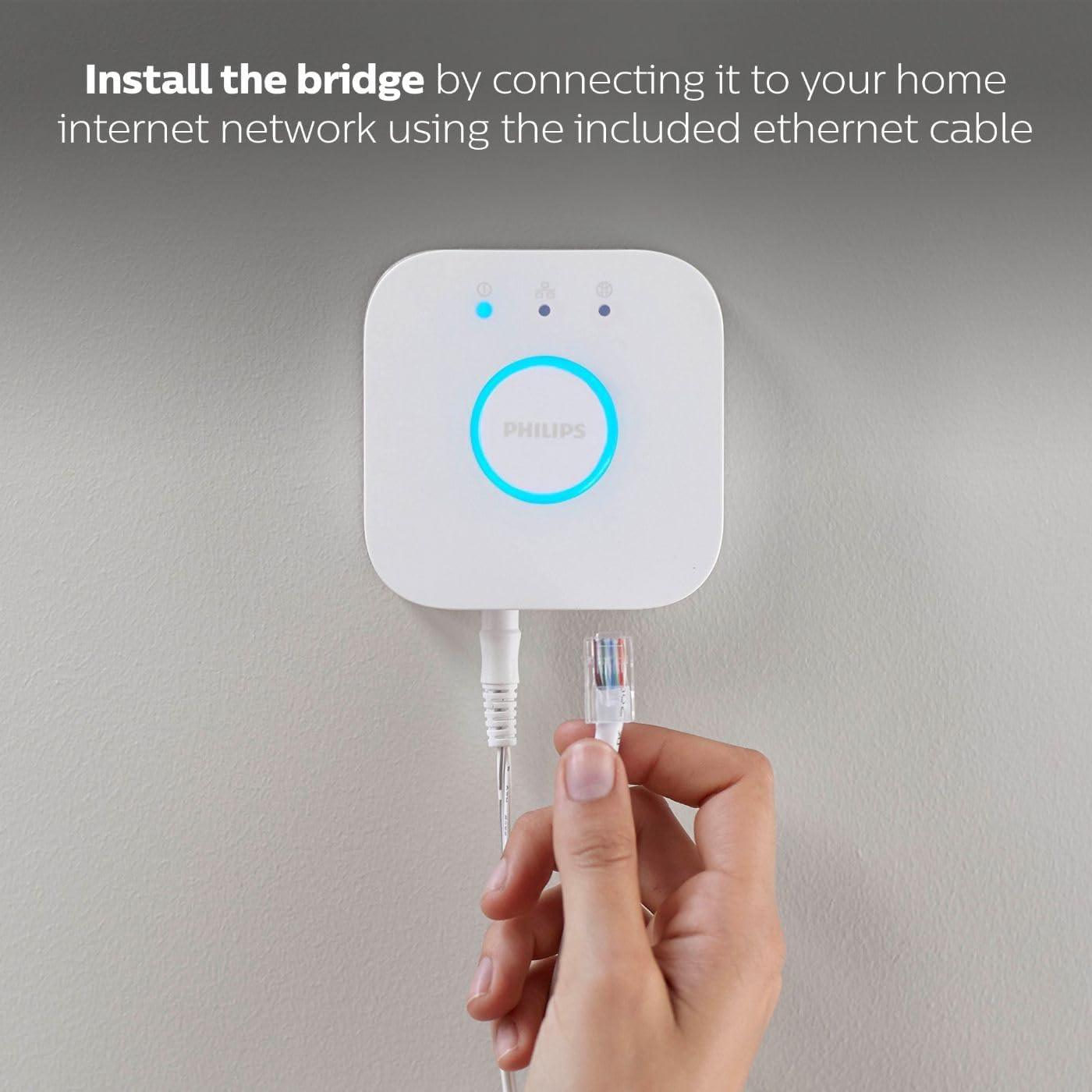 NEW Philips Hue Starter Kit: (3) E26 LED Smart Bulbs (75W) + Smart Button - Adjustable Color and Brightness, Voice Control, Easy Setup