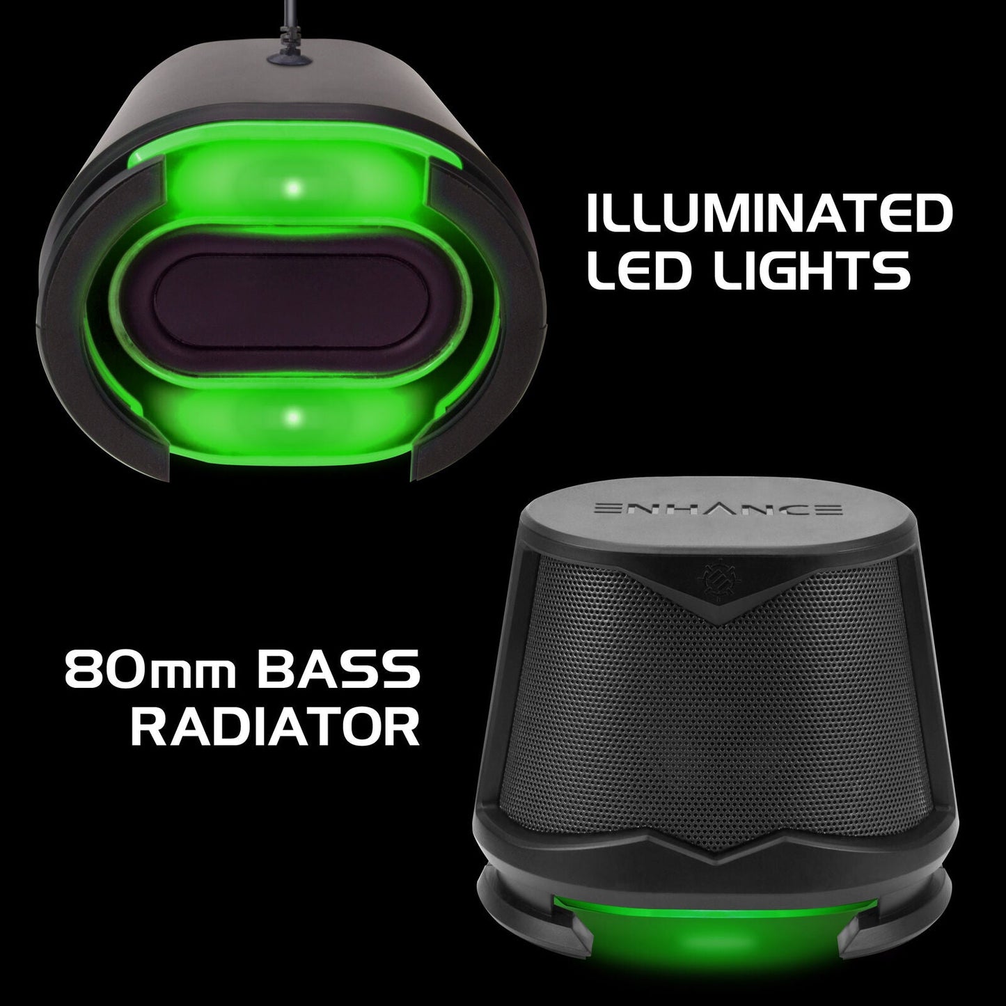 Enhance SB2 USB Powered LED Speakers – Green LED / 10 W Peak