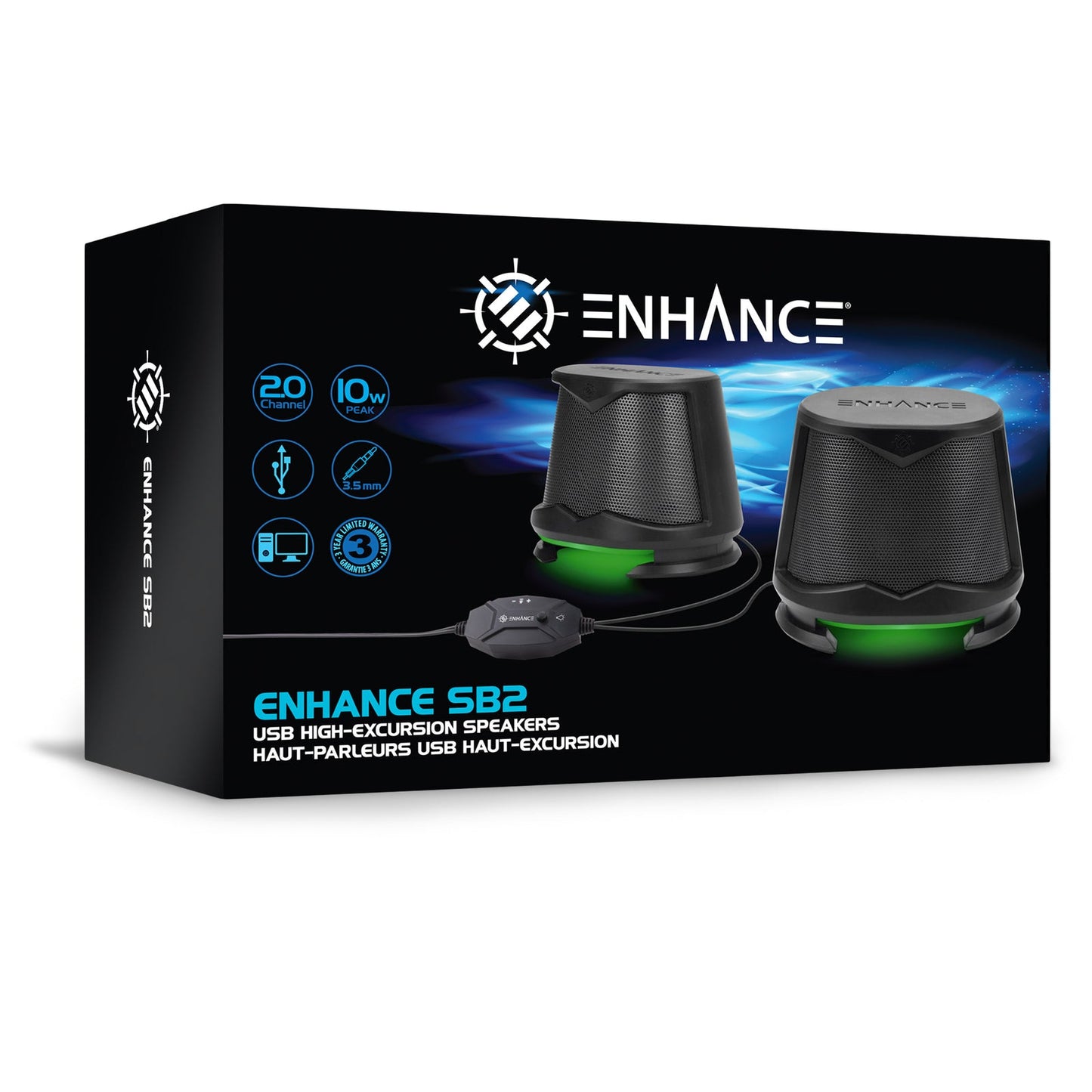Enhance SB2 USB Powered LED Speakers – Green LED / 10 W Peak