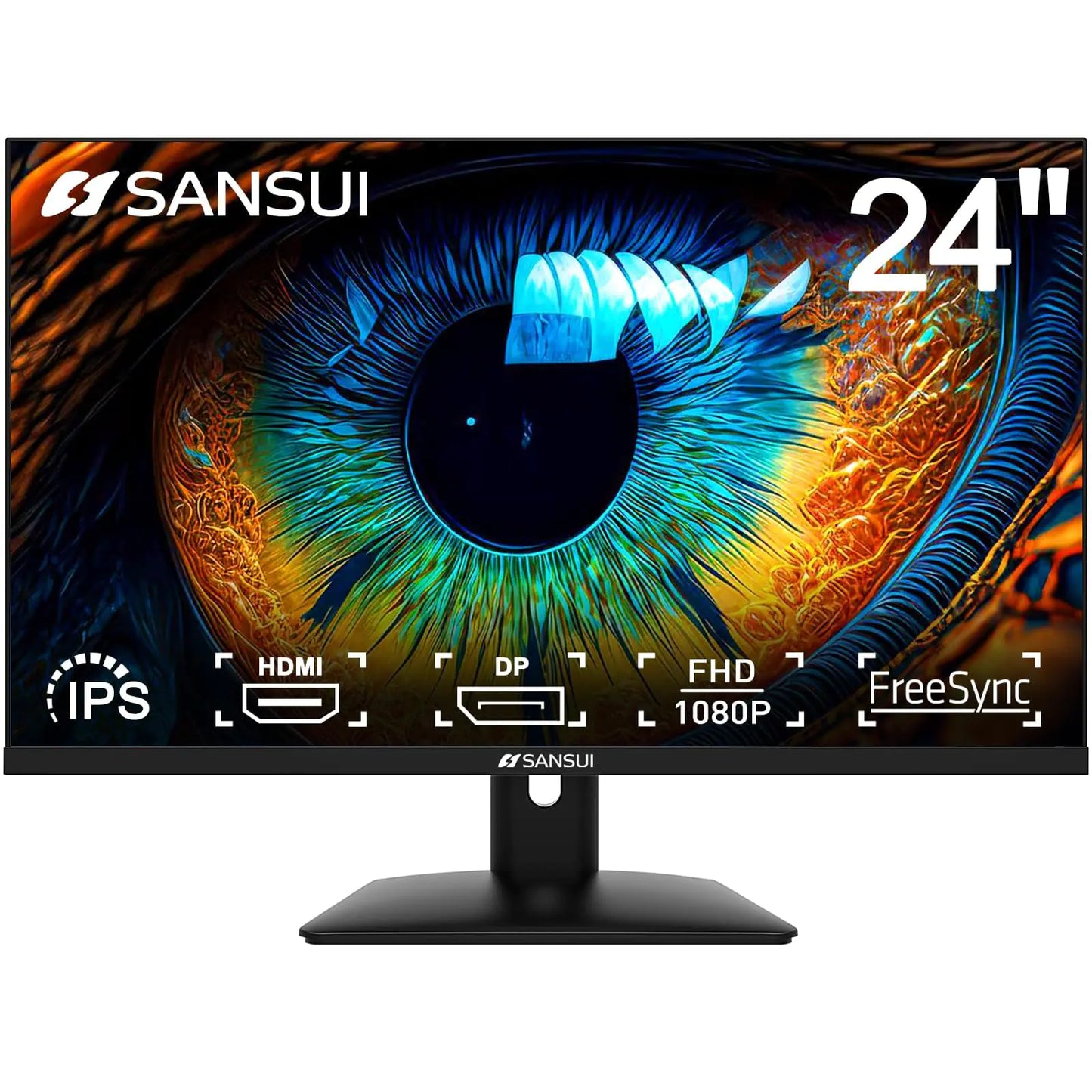 SANSUI Computer Monitor 24 inch IPS FHD1080P Monitor with Built-in Speakers Display Port Monitor HDMI VGA,DP Ports Frame-Less/Tilt/VESA Compatible for Home Office(ES-24X5A HDMI Cable Included)