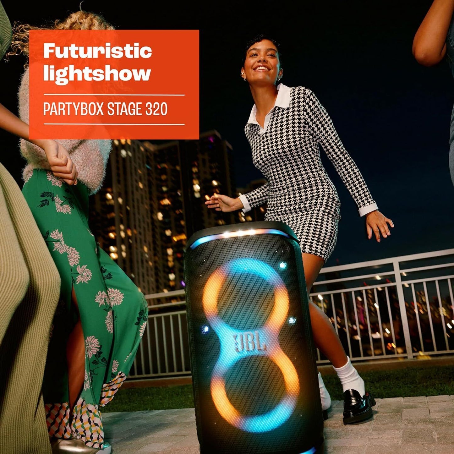 JBL Party Box Stage 320 Bluetooth Party Speaker Illuminated Splash‑Resistant 240W