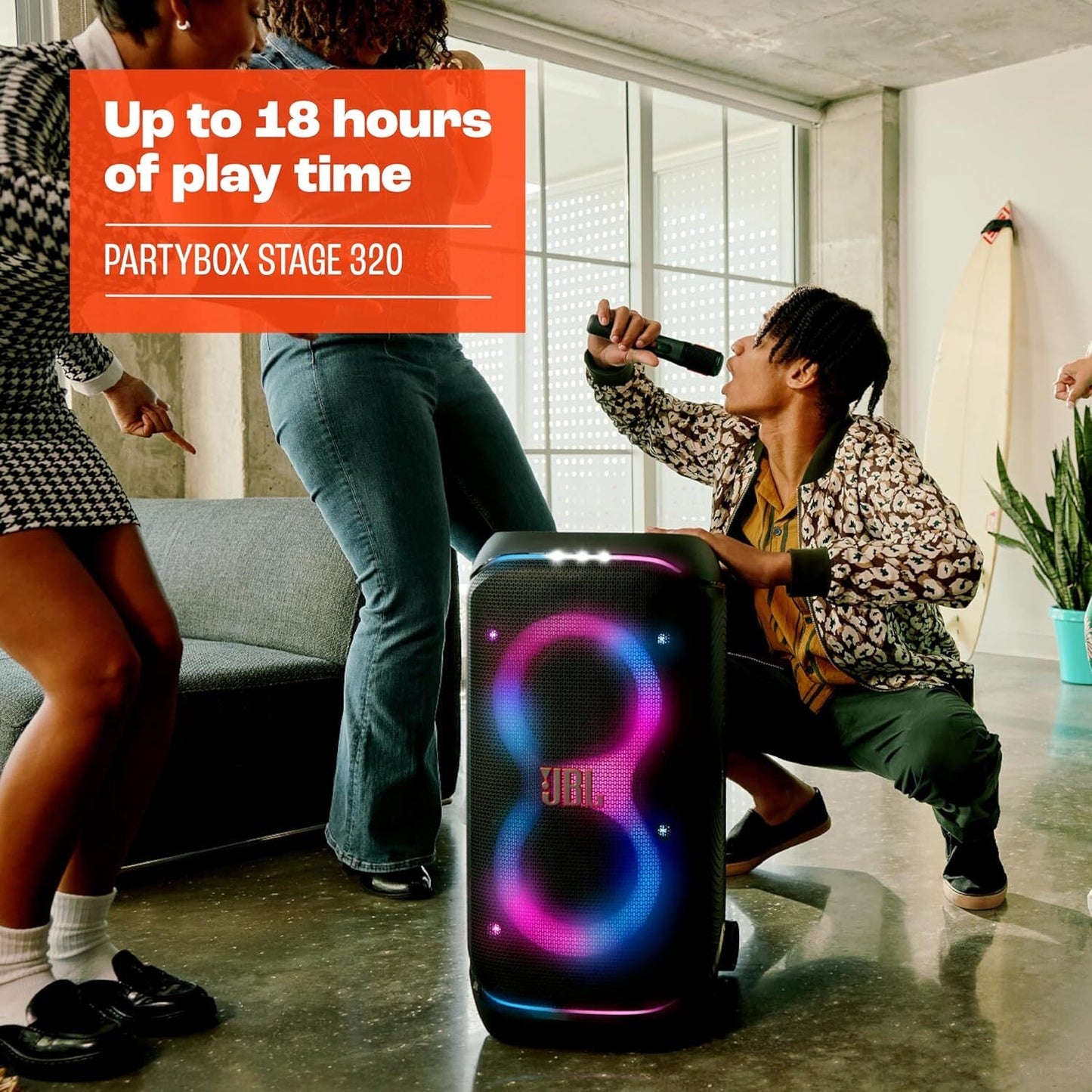 JBL Party Box Stage 320 Bluetooth Party Speaker Illuminated Splash‑Resistant 240W