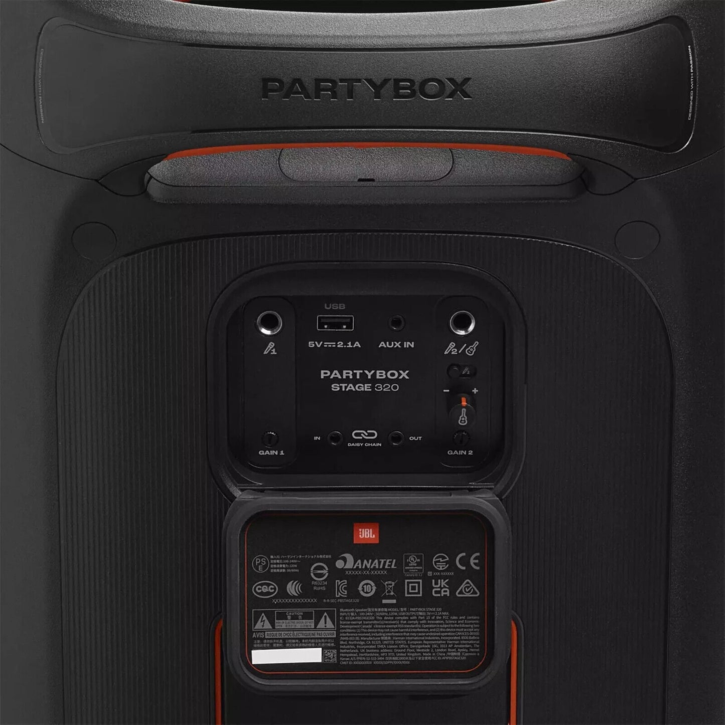 JBL Party Box Stage 320 Bluetooth Party Speaker Illuminated Splash‑Resistant 240W