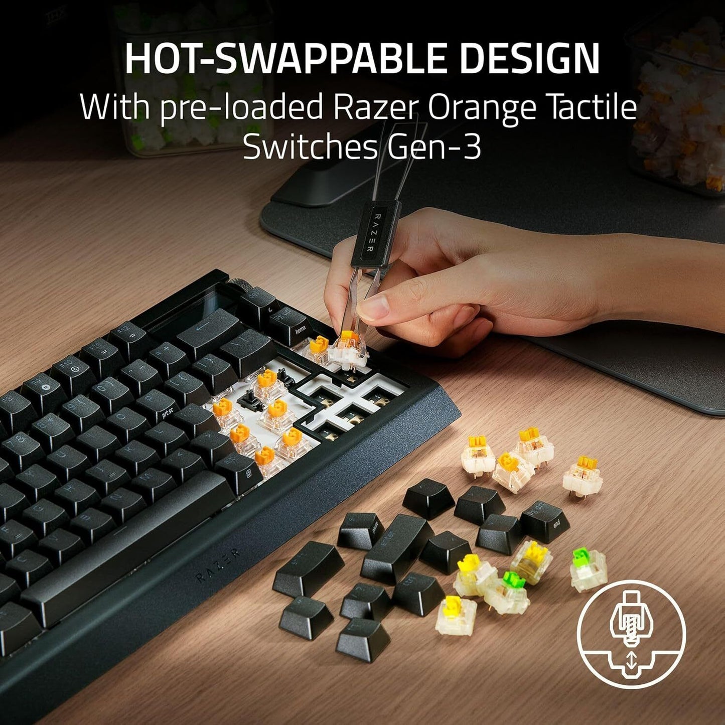 Razer BlackWidow V3 Pro Wireless Gaming Keyboard – Mechanical RGB – Black – Certified Refurbished