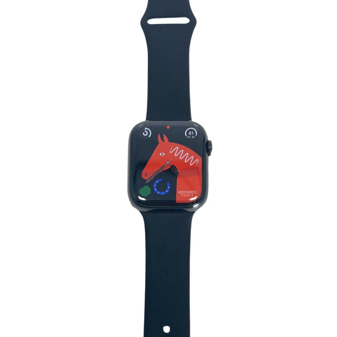 Hermes Apple Watch Series 7 GPS/ Cellular 41 mm - Space Black Stainless Steel Case - Black Silicone Watch Band