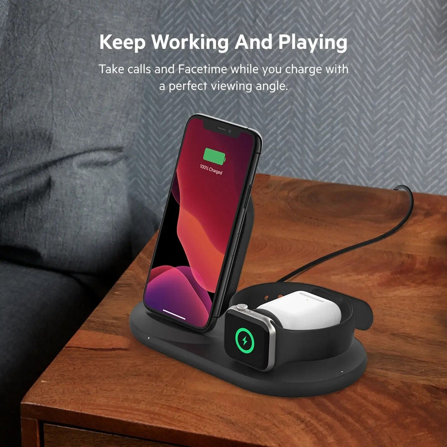 Belkin 3-in-1 Wireless Charger | Fast Charging Stand | For Apple iPhone, Watch, and AirPods