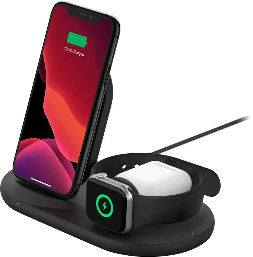 Belkin 3-in-1 Wireless Charger | Fast Charging Stand | For Apple iPhone, Watch, and AirPods