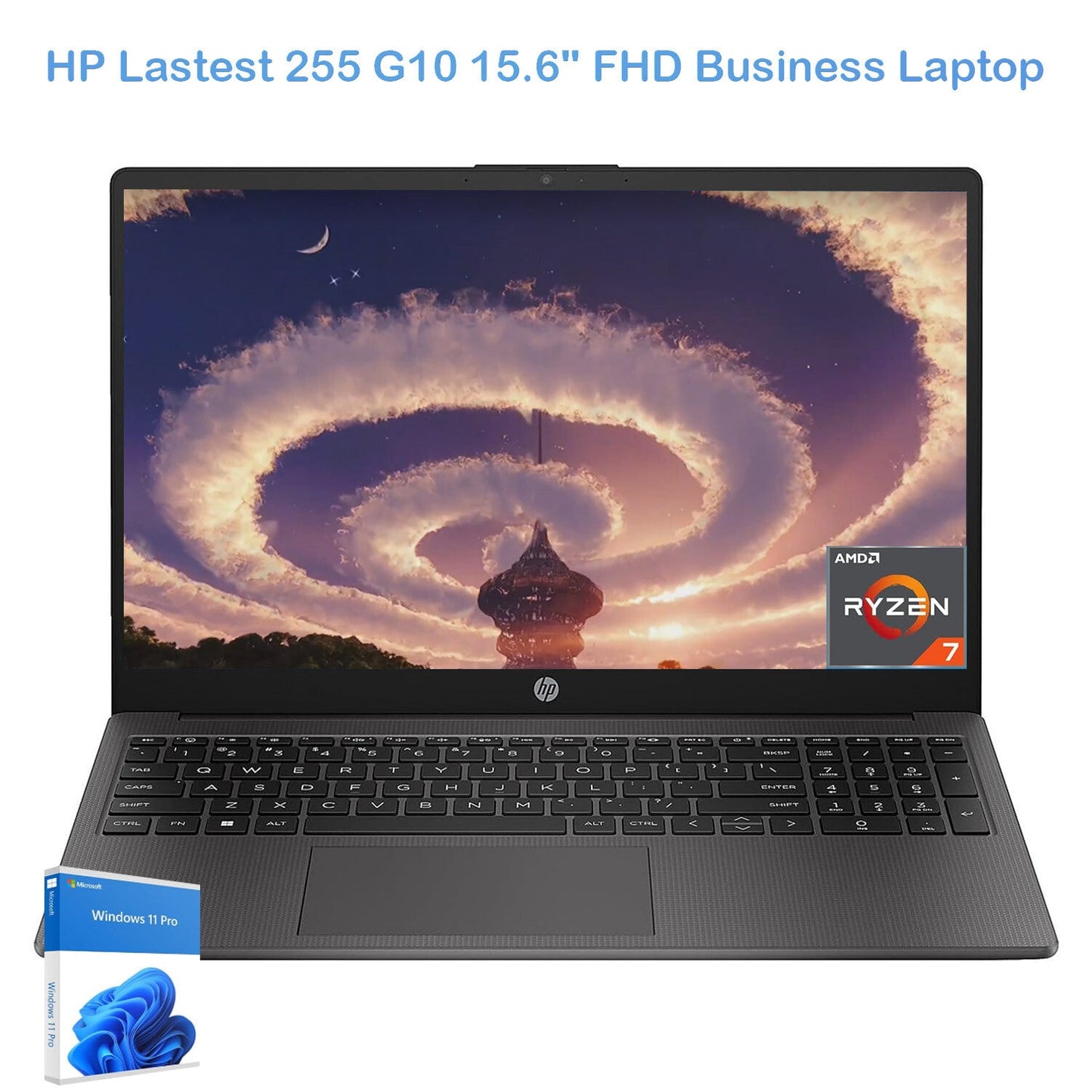 HP 255 G10 Ryzen 7 7730U Laptop Black / 16 GB RAM / 512 GB SSD Win 11 pro US