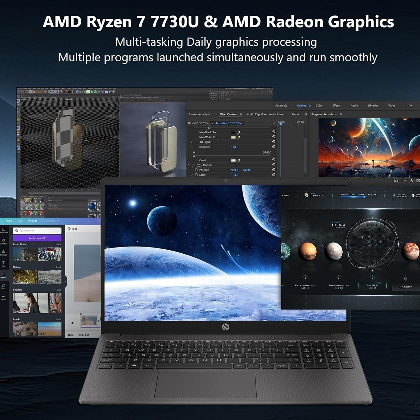 HP 255 G10 Ryzen 7 7730U Laptop Black / 16 GB RAM / 512 GB SSD Win 11 pro US