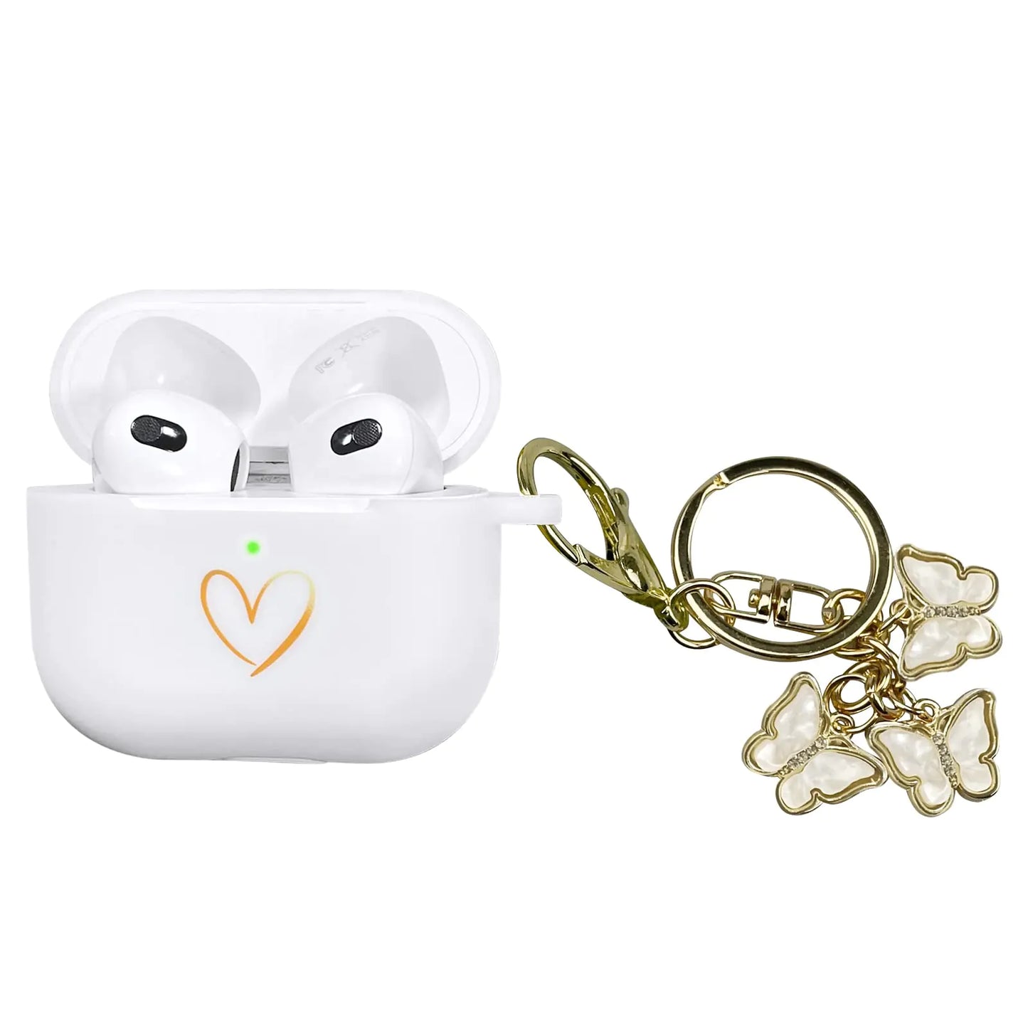 AIIEKZ AirPods 3 Case Cover 2021 Soft Silicone Case with Gold Heart Pattern and Cute Butterflies for Women (White)