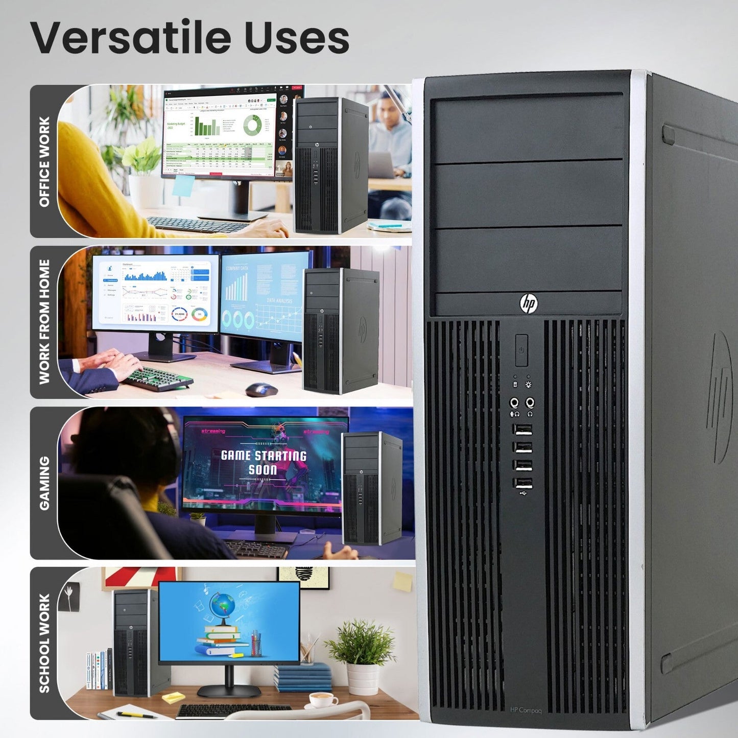 HP Tower Compaq Business Gaming Desktop Intel 3.20GHz 256GB SSD + 500GB HDD