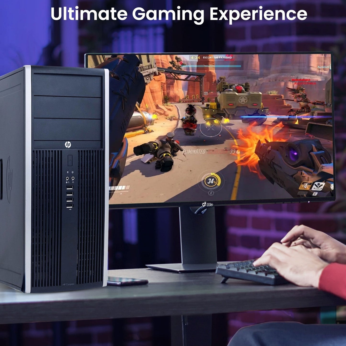 HP Tower Compaq Business Gaming Desktop Intel 3.20GHz 256GB SSD + 500GB HDD