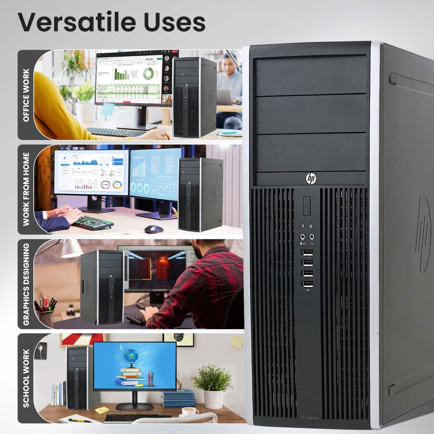 HP Tower Desktop Business PC Intel 3.10GHz 500GB HDD with 19" LED Wifi Speakers Windows 11