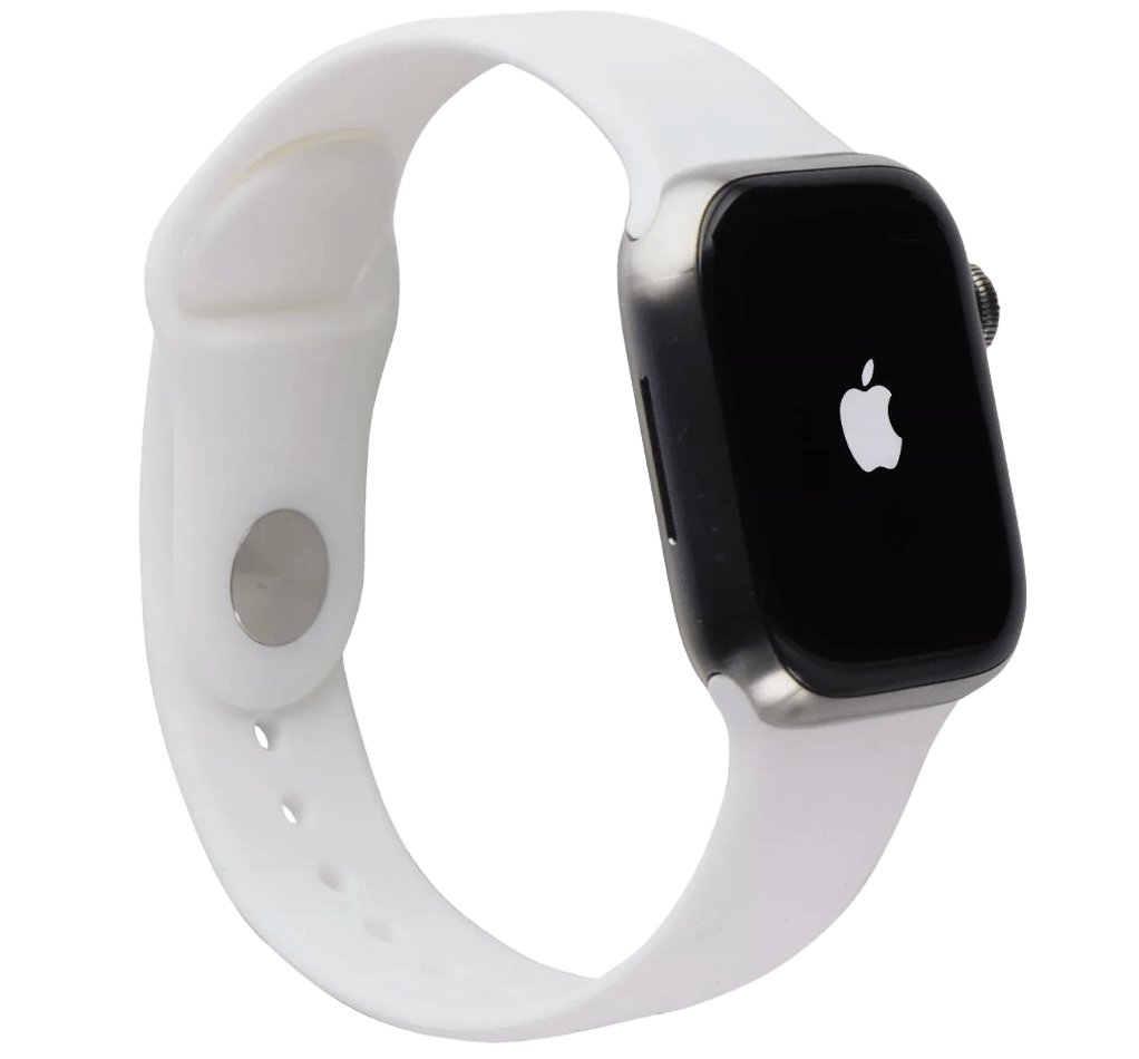 Apple Watch Series 7 (2021) GPS/Cellular A2477 - 45mm Titanium Case -Silicone White Sport band