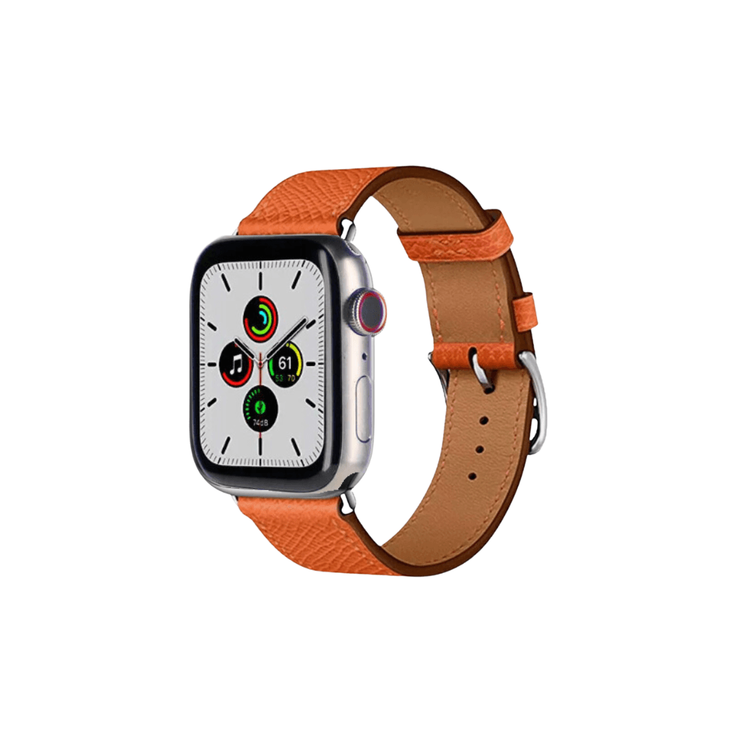 Apple Watch Series 7 (2021) GPS/Cellular A2477 - 45mm Titanium Case - Orange Faux Leather Band