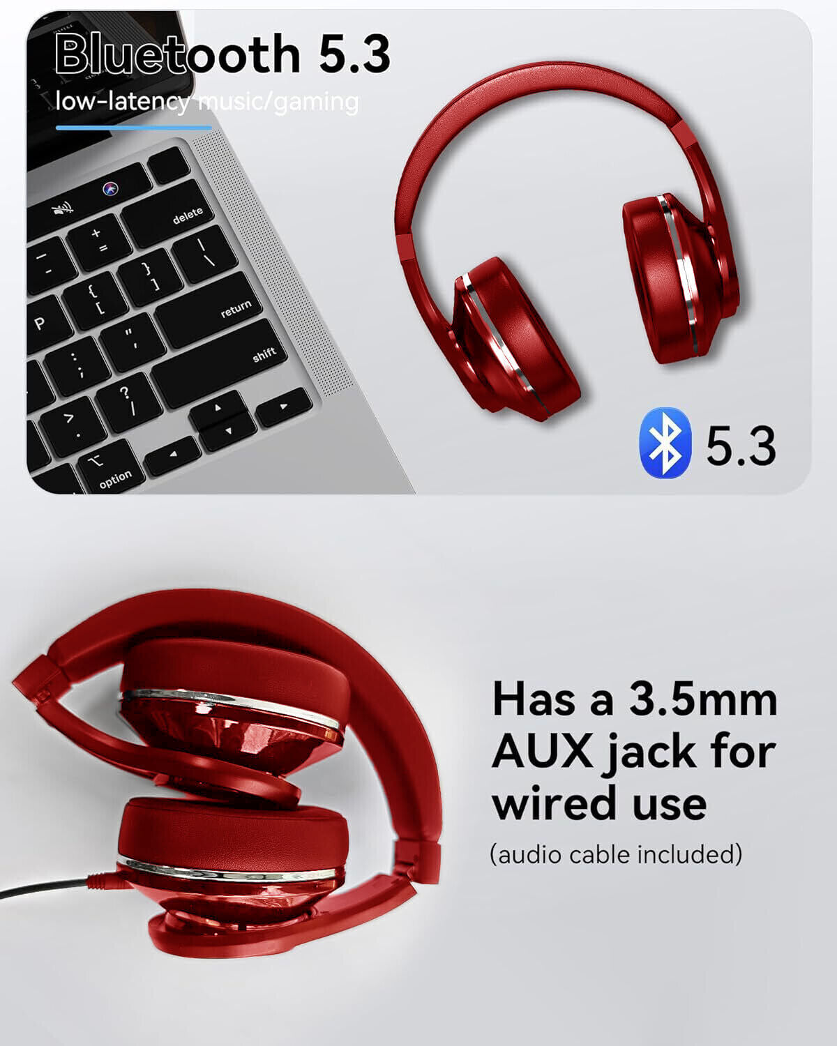 Voistek TH20S Bluetooth 5.3 & 3.5 mm Jack Over‑Ear Ear‑Cup