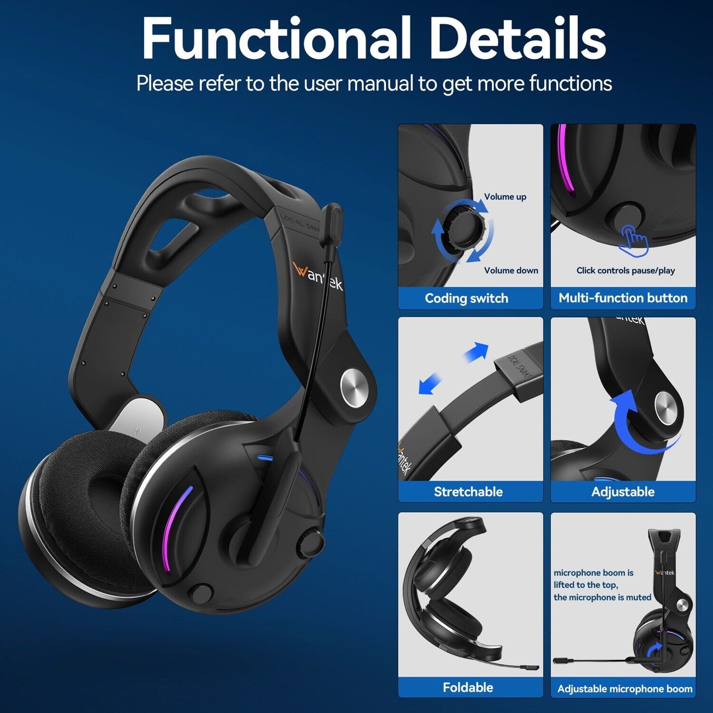 Wantek T2L Wireless Noise-Canceling Headset Black