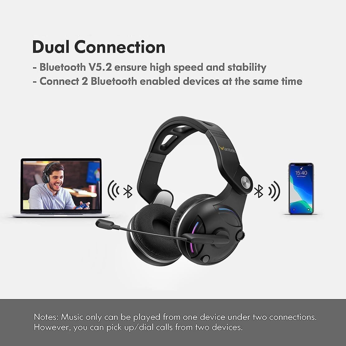 Wantek T2L Wireless Noise-Canceling Headset Black