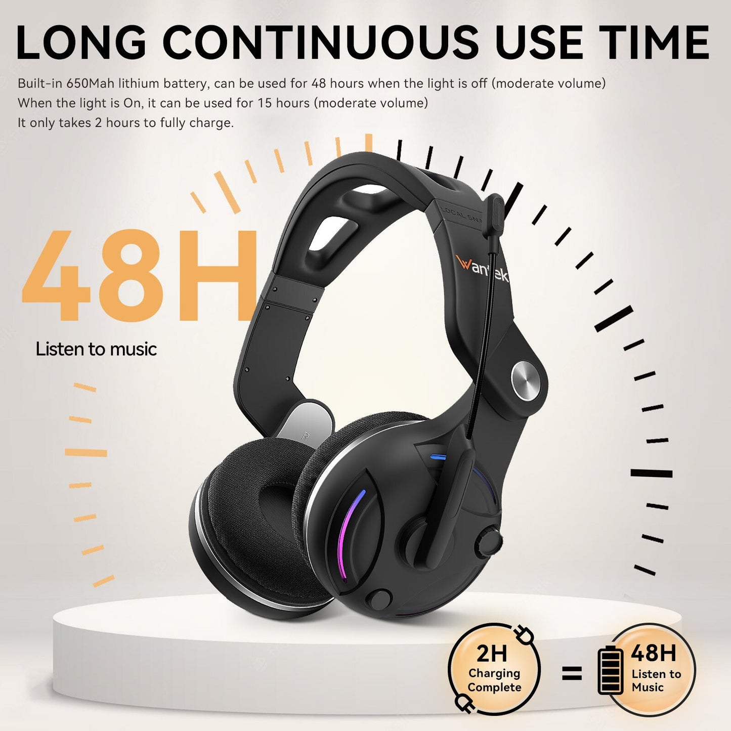 Wantek T2L Wireless Noise-Canceling Headset Black