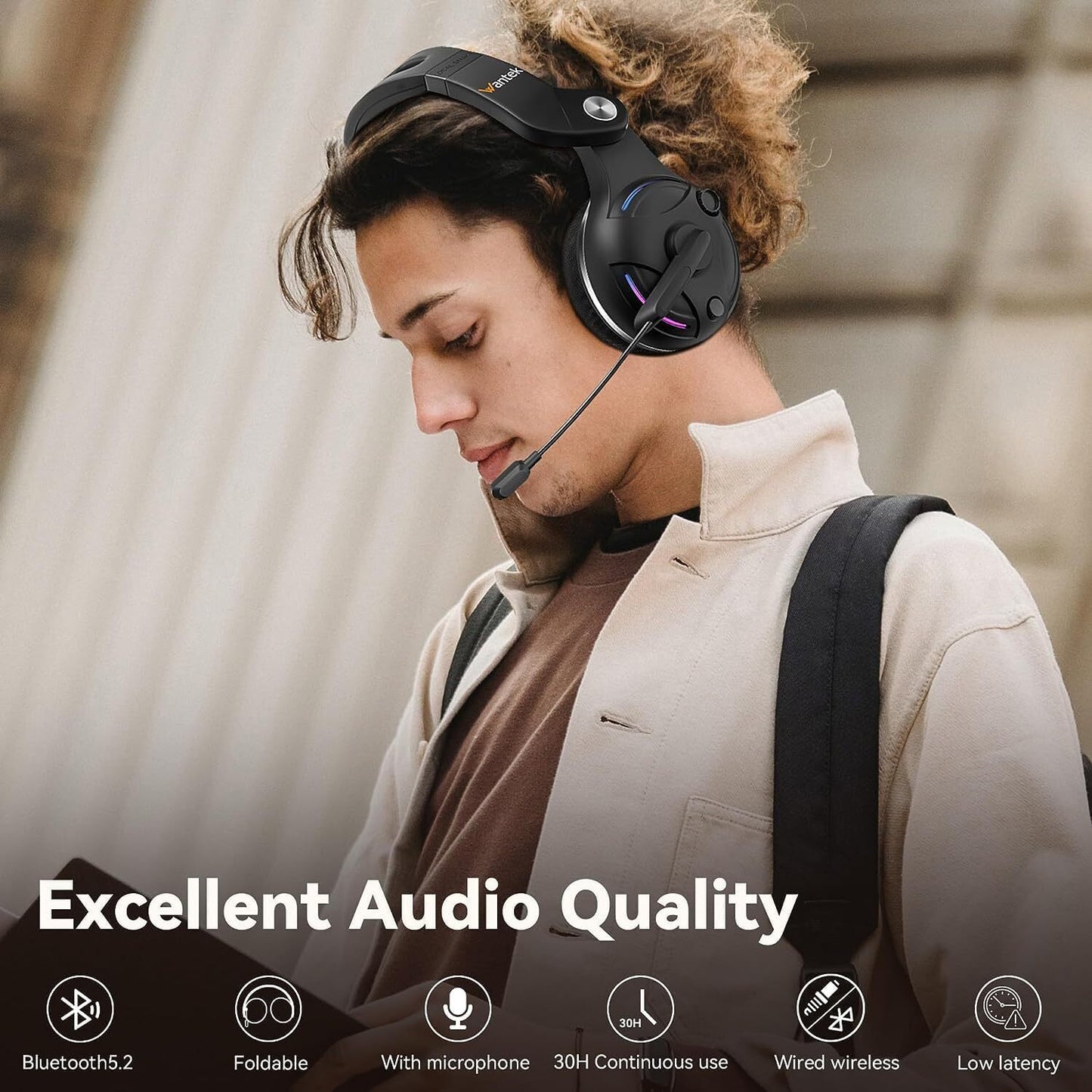 Wantek T2L Wireless Noise-Canceling Headset Black