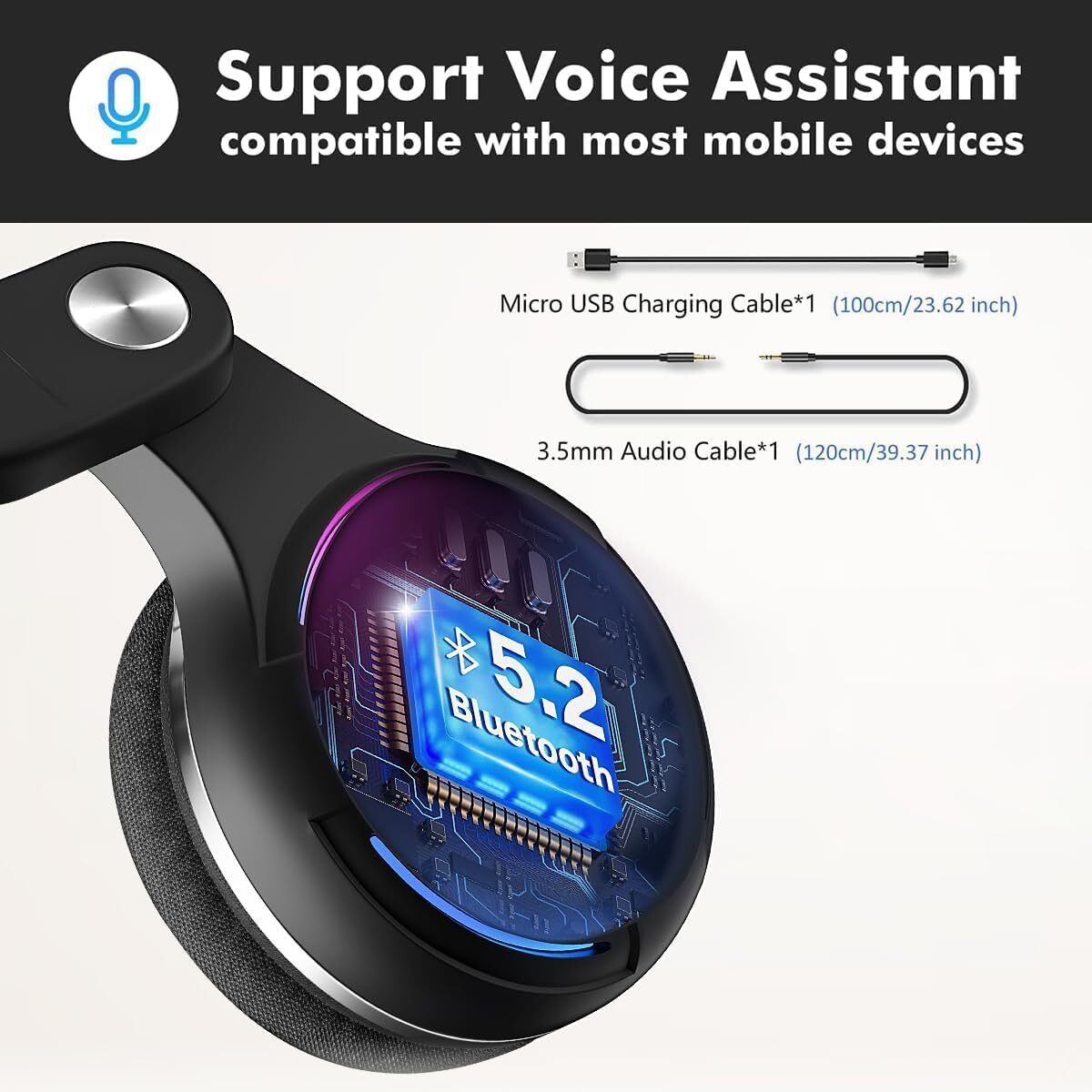 Wantek T2L Wireless Noise-Canceling Headset Black