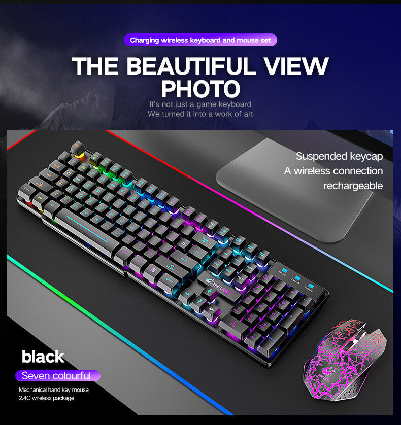 T6 Gaming Keyboard & Mouse Set Rainbow Backlight Platinum
