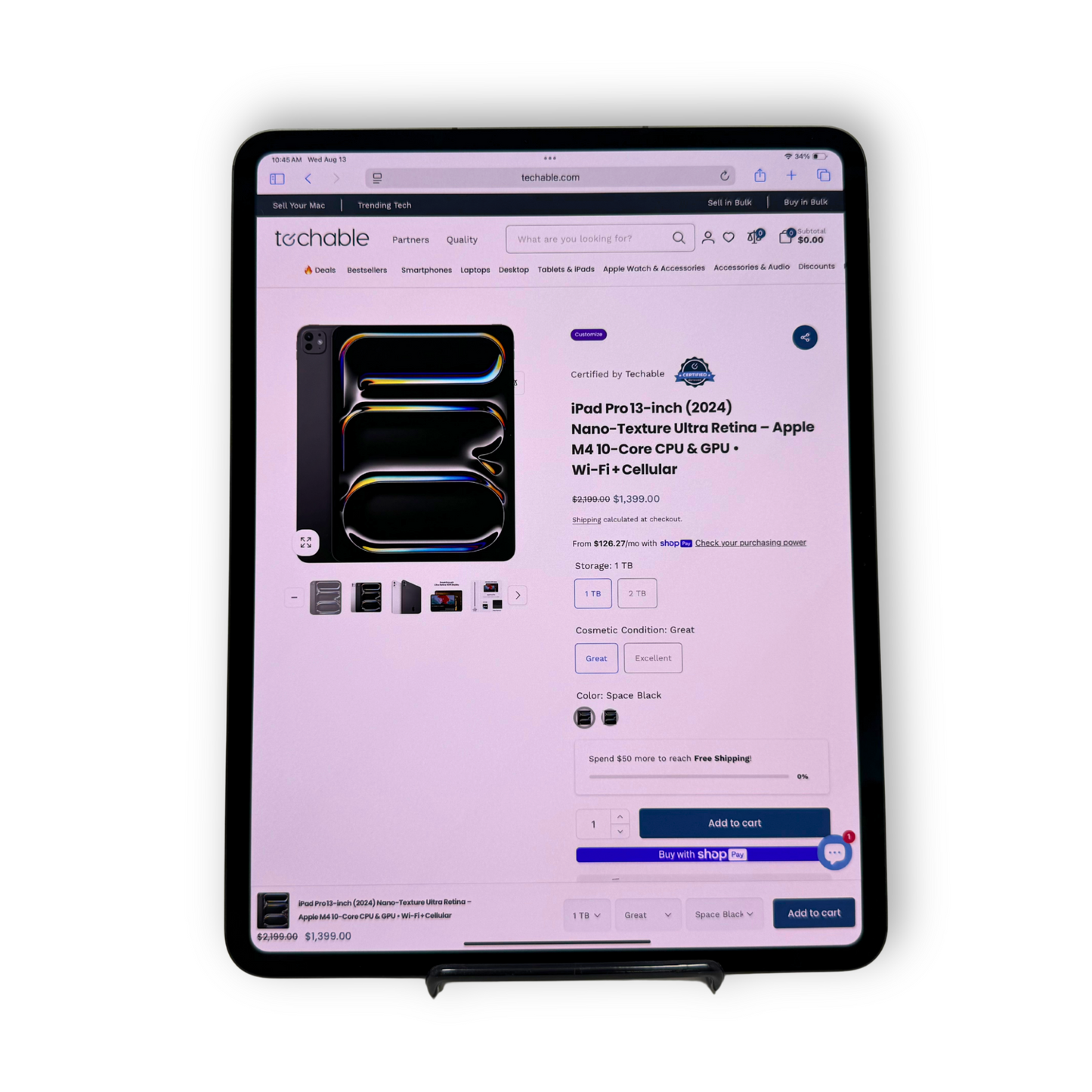 iPad Pro 11‑inch (2024) Nano‑Texture – M4 10‑Core CPU/GPU • Cellular 5G – 16GB RAM 1TB SSD • AppleCare+ 5/27