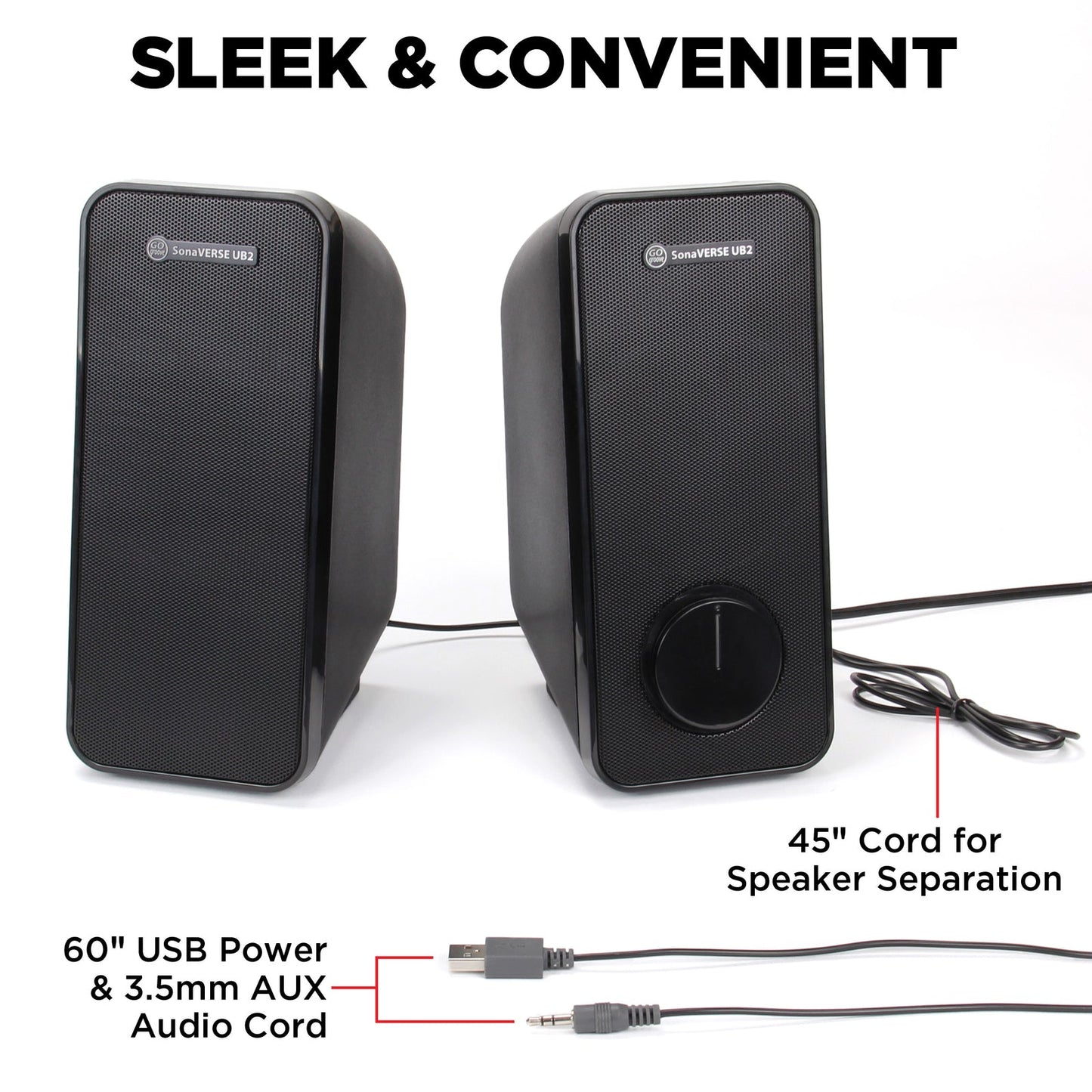 GOgroove SonaVERSE UB2 USB‑Powered 2‑Way Speakers (Blackout)
