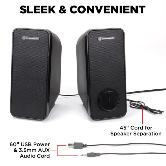 GOgroove SonaVERSE UB2 USB‑Powered 2‑Way Speakers (Blackout)