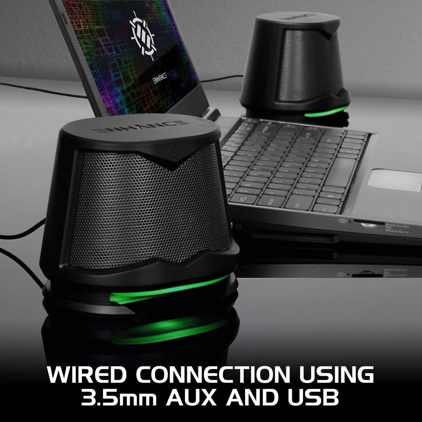 Enhance SB2 USB Powered LED Speakers – Green LED / 10 W Peak