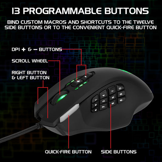 Enhance Theorem 2 MMO Gaming Mouse — 13‑Button, 4000 DPI, Black