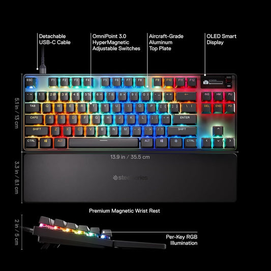 SteelSeries Apex Pro TKL Mechanical Gaming Keyboard – Black – Wired – Certified Refurbished