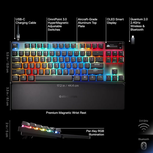 SteelSeries Apex 3 RGB Gaming Keyboard – Water Resistant – Black – Certified Refurbished