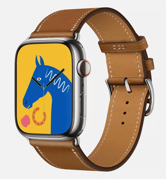 Hermes Apple Watch Series 7 GPS/ Cellular 45 mm - Stainless Steel - Brown Faux Leather Watch Band