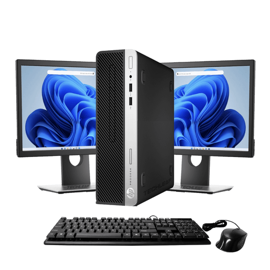 HP ProDesk 400 G4 – 4.00 GHz  – Black with Dual 24 Inch LCD and Keyboard & Mouse