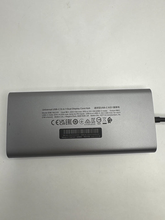 Belkin Connect USB-C 8-in-1 Hub – Dual HDMI Display, 100W PD, Ethernet, SD, USB for MacBook & USB-C Laptops